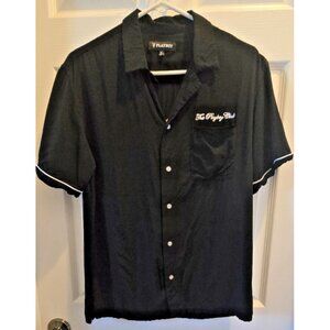 VTG Playboy Club Shirt M | Black Rayon Button-Down Bunny Logo 70s Style